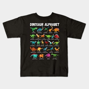 Types Of Dinosaurs Alphabet AZ ABC Dino Identification Kids T-Shirt